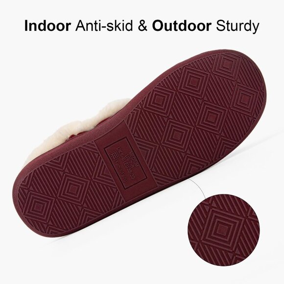 Women's Burgundy Warm Winter Velvet Fuzzy Collar House Slippers Bootie Shoes - Picture 5 of 6